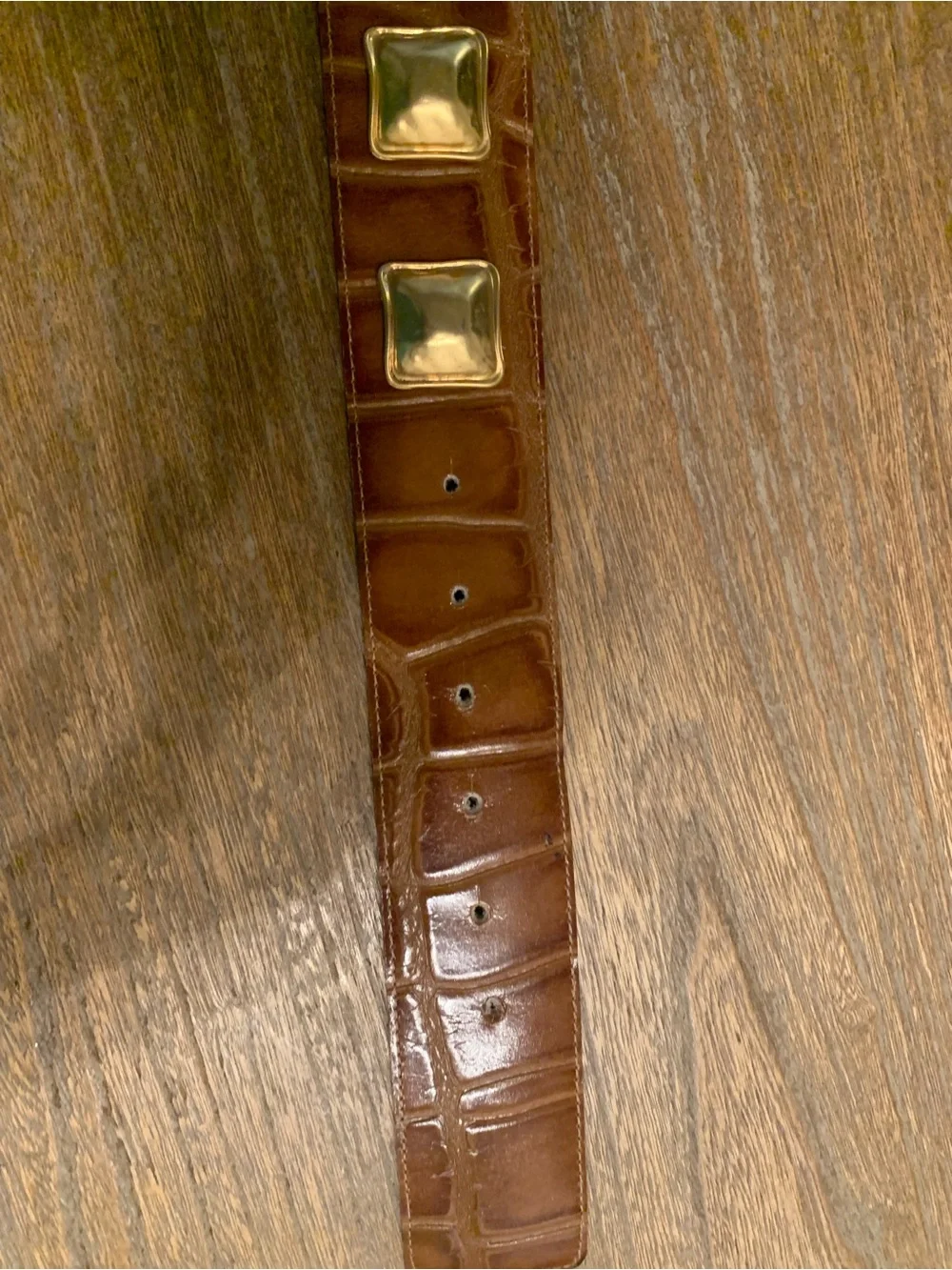 Vintage Marcella Romaya Embossed Crocodile Leather Belt Brown Gold Western